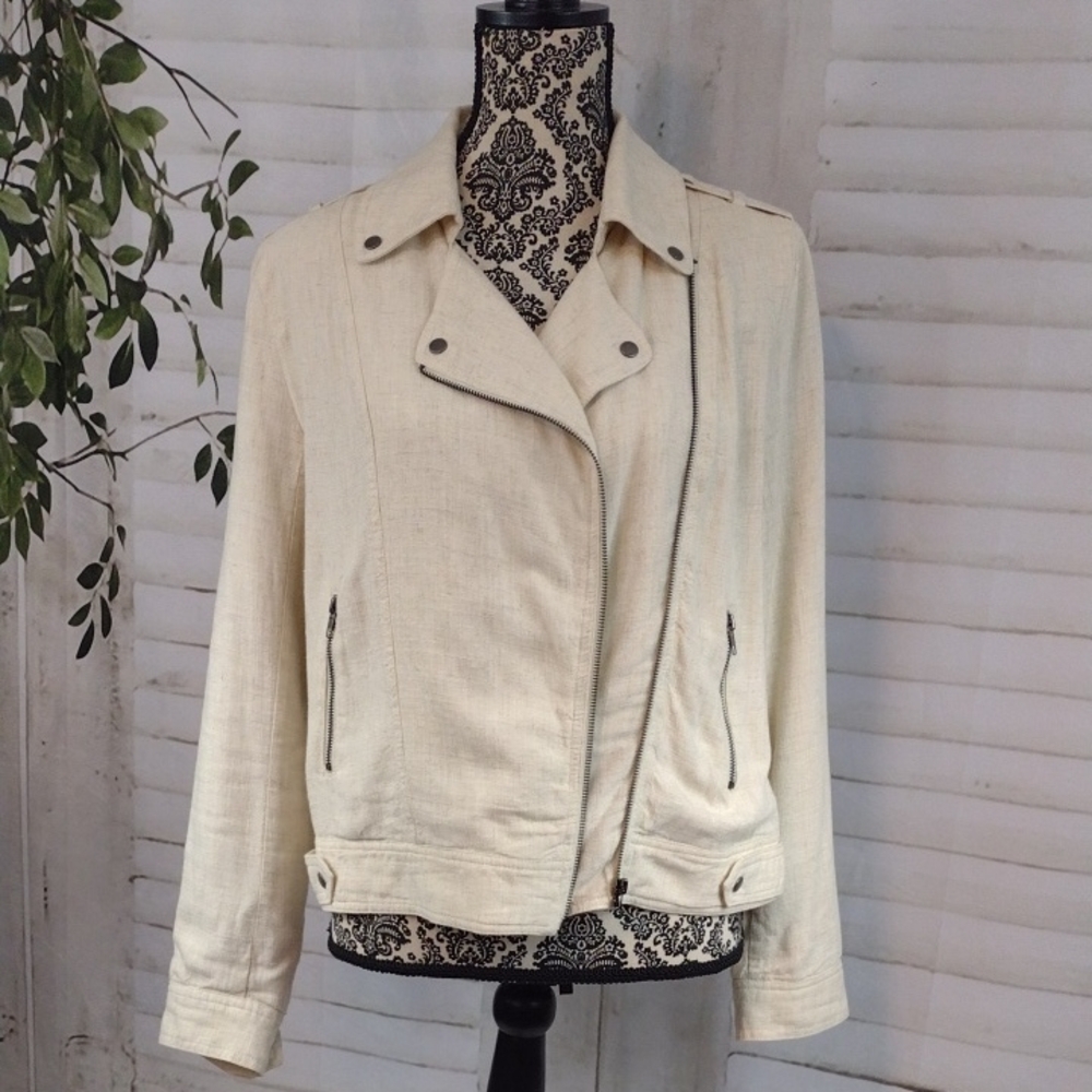 Blu Pepper Cream Linen Moto Jacket Size S